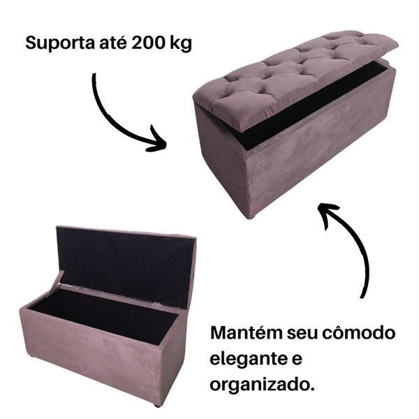 Imagem de Puff Bau solteiro banqueta capitone com porta organizador sapateira suede