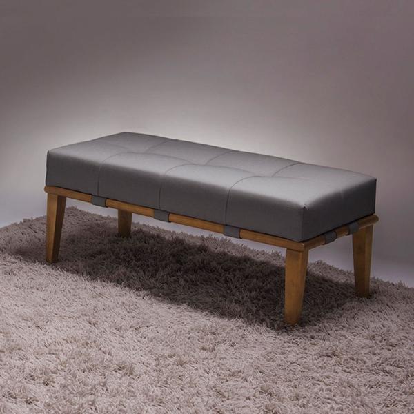 Imagem de Puff Decorativo 100cm Martínez Linho Pés Madeira Cinza/Natural G62 - Gran Belo