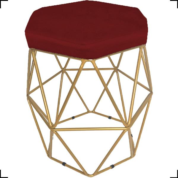 Imagem de Puff Decorativo Aramado Hexágonal Para Sala Base Dourada Suede Cores