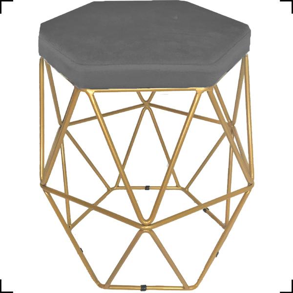 Imagem de Puff Decorativo Aramado Hexágonal Para Sala Base Dourada Suede Cores