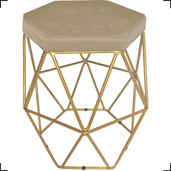 Imagem de Puff Decorativo Aramado Hexágonal Para Sala Base Dourada Suede Cores