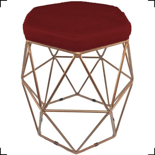 Imagem de Puff Decorativo Aramado Hexágonal Para Sala Recepção Base Bronze Suede Cores