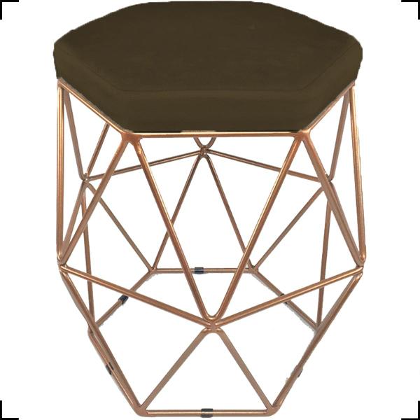 Imagem de Puff Decorativo Aramado Hexágonal Para Sala Recepção Base Bronze Suede Cores