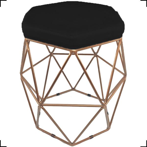 Imagem de Puff Decorativo Aramado Hexágonal Para Sala Recepção Base Bronze Suede Cores