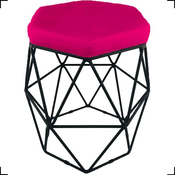 Imagem de Puff Decorativo Aramado Hexágonal Para Sala Recepção Base Preta Suede Cores