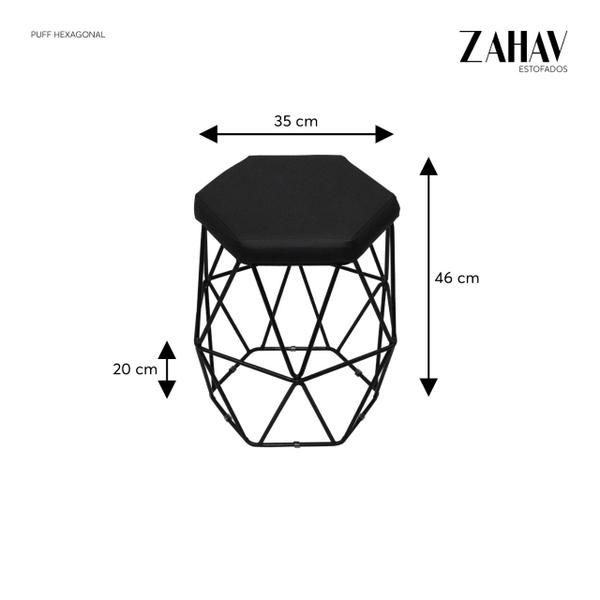 Imagem de Puff Decorativo Aramado Hexagonal Preto - Zahav Estofados