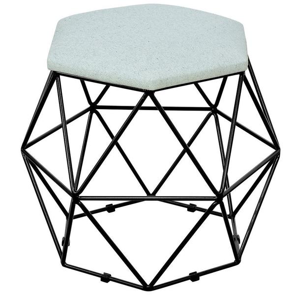 Imagem de Puff Decorativo Aramado Preto Six Linho Cinza - Lyam Decor