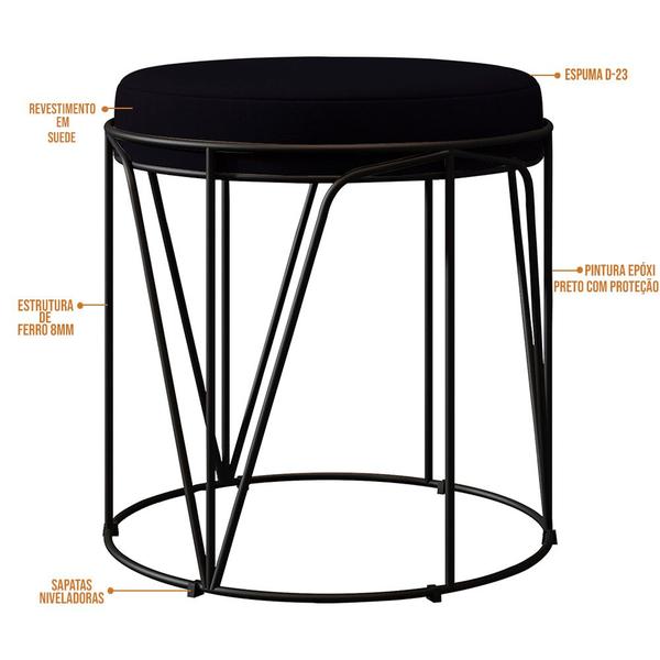 Imagem de Puff Decorativo Aramado Preto Zaya L02 Suede Preto - Lyam Decor