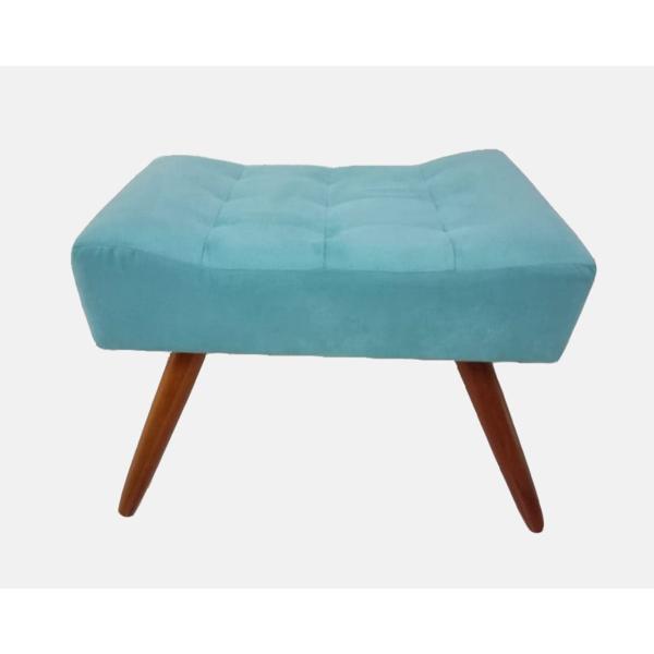 Imagem de Puff Decorativo Banqueta Retangular Pés de Madeira Palito Suede Azul Turquesa