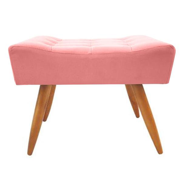 Imagem de Puff Decorativo Banqueta Retangular Pés de Madeira Palito Suede Rosa