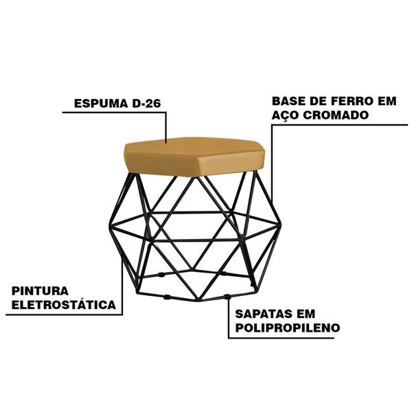 Imagem de Puff Decorativo Base Preta Elsa Suede Mostarda G41 - Gran Belo