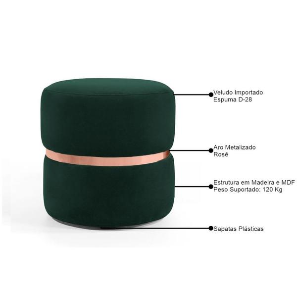 Imagem de Puff Decorativo Com Cinto Rosê Round B-303 Veludo Verde Musgo - Domi