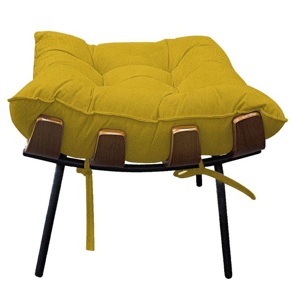 Imagem de Puff Decorativo Costela Base Fixa Suede Amarelo - Doce Sonho Móveis