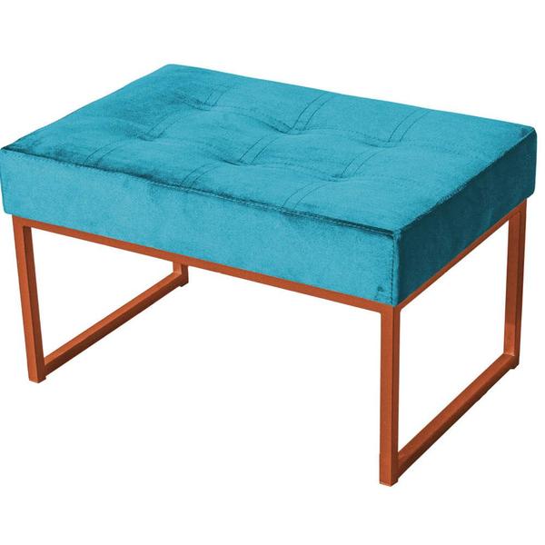 Imagem de Puff Decorativo Karina Base Bronze Veludo Azul Turquesa - Montanaris Decor