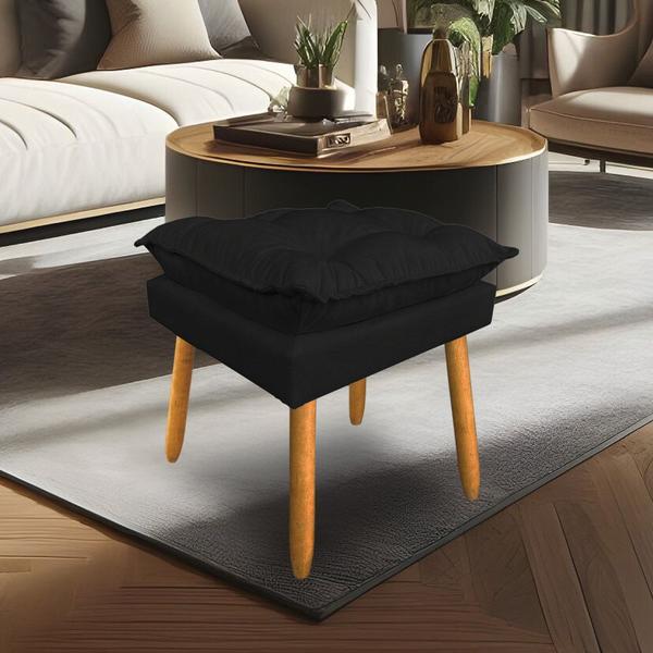 Imagem de Puff Decorativo Opala Suede Preto Pés Palito SKY MOBILE