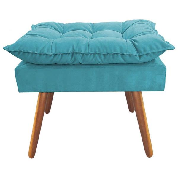 Imagem de Puff Decorativo Opalla Pés Palito Suede Azul Turquesa - DS Estofados