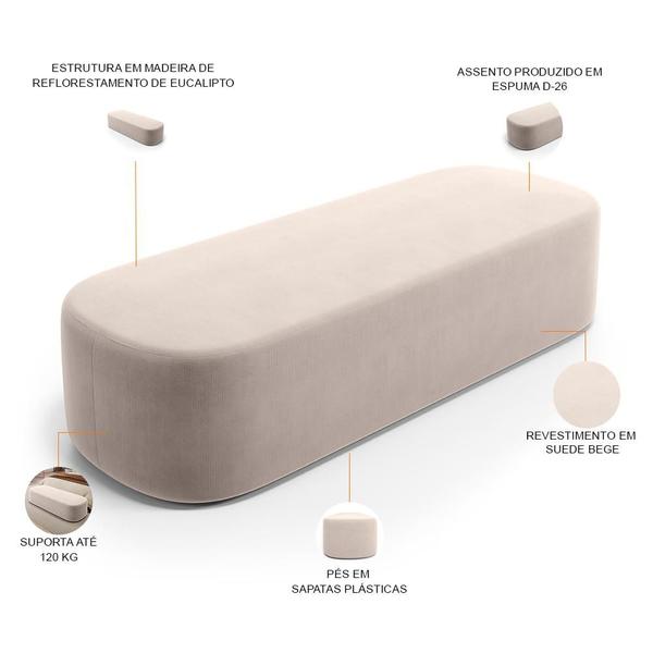 Imagem de Puff Decorativo Orgânico para Living Quarto 195cm Doha W01 Suede Bege - Lyam Decor