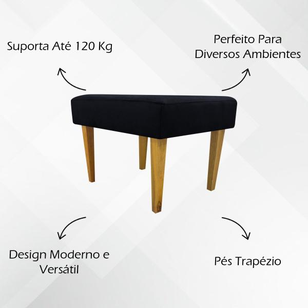 Imagem de Puff decorativo para sala charme suede preto pé castanho - clique e decore