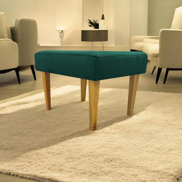 Imagem de Puff decorativo para sala charme suede verde pé castanho - clique e decore