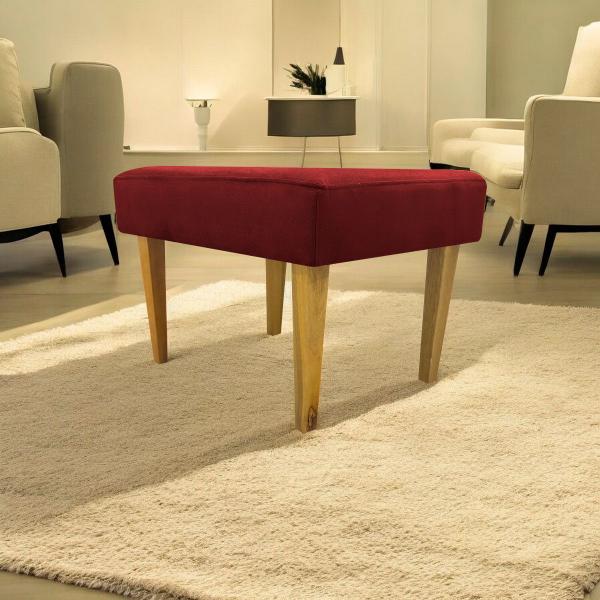 Imagem de Puff decorativo para sala charme suede vermelho pé castanho - clique e decore