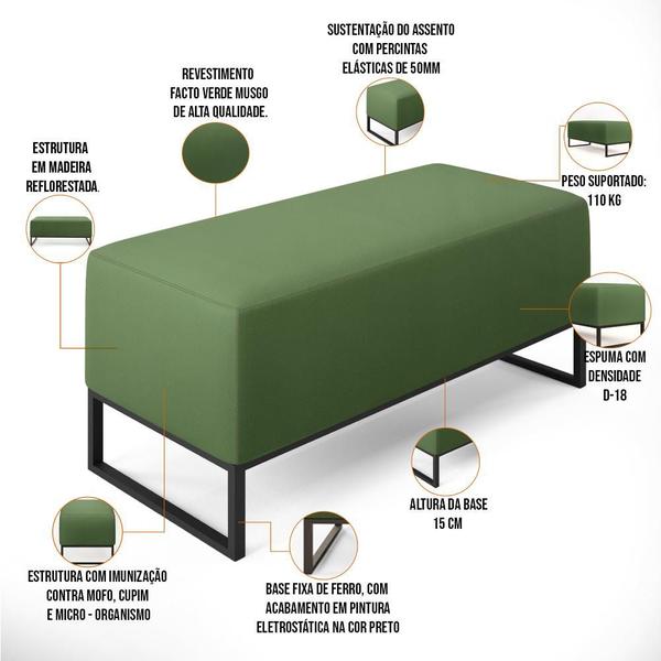 Imagem de Puff Decorativo Para Sala De Estar Cléo W01 Base de Ferro 90cm Facto Verde Musgo - Lyam Decor