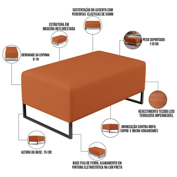 Imagem de Puff Decorativo Para Sala de Estar Cléo W01 Base de Ferro 90cm Tecido Terracota - Lyam Decor