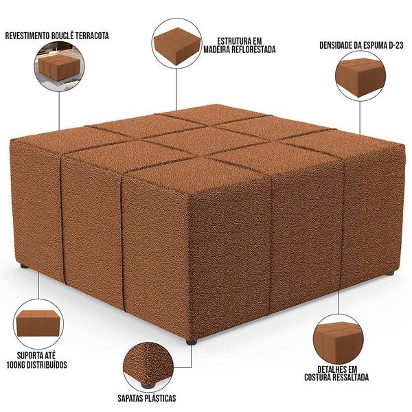 Imagem de Puff Decorativo Para Sala de Estar Quadrado Milano 90x90cm W01 Bouclê Terracota - Lyam Decor