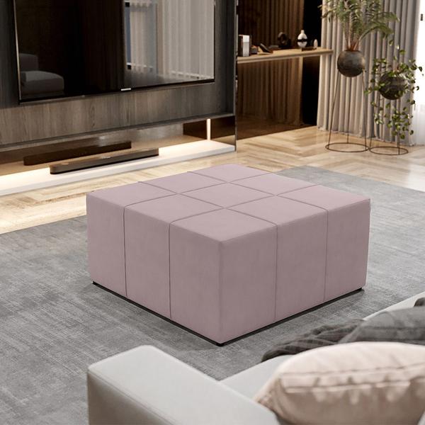 Imagem de Puff Decorativo Para Sala de Estar Quadrado Milano 90x90cm W01 Suede Rosê - Lyam Decor