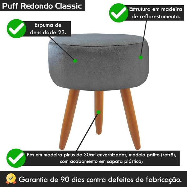 Imagem de Puff Decorativo Para Sala de Estar Redondo Classic Suede Diversas Cores