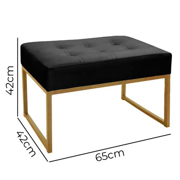 Imagem de Puff Decorativo Para Sala e Quarto Paris Veludo Preto Base Dourado Star Confort