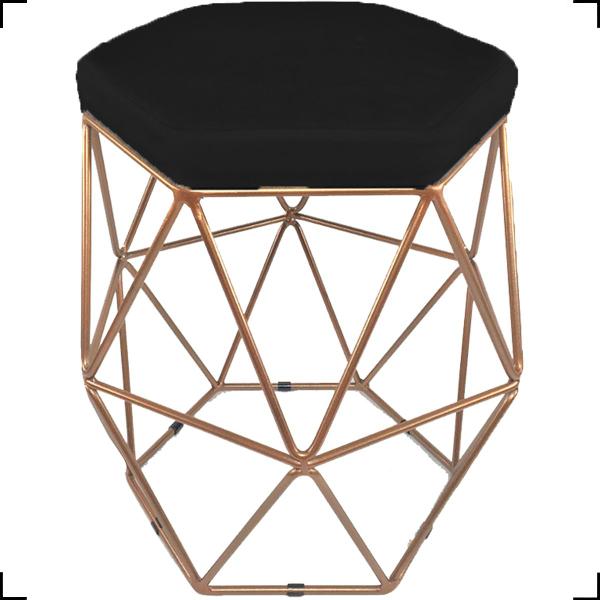 Imagem de Puff Decorativo Para Sala Hexagonal Aramado Base Bronze/Dourada/Preta Suede Cores - Clique E Decore 