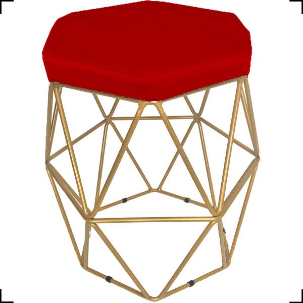 Imagem de Puff Decorativo Para Sala Hexagonal Aramado Base Bronze/Dourada/Preta Suede Cores - Clique E Decore 