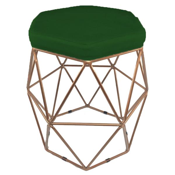 Imagem de Puff decorativo para sala hexagonal aramado base bronze suede verde - clique e decore