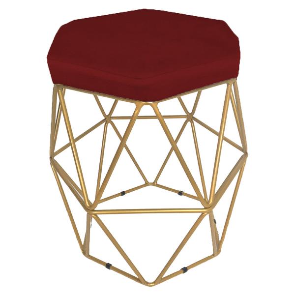 Imagem de Puff decorativo para sala hexagonal aramado base dourada suede bordô - clique e decore