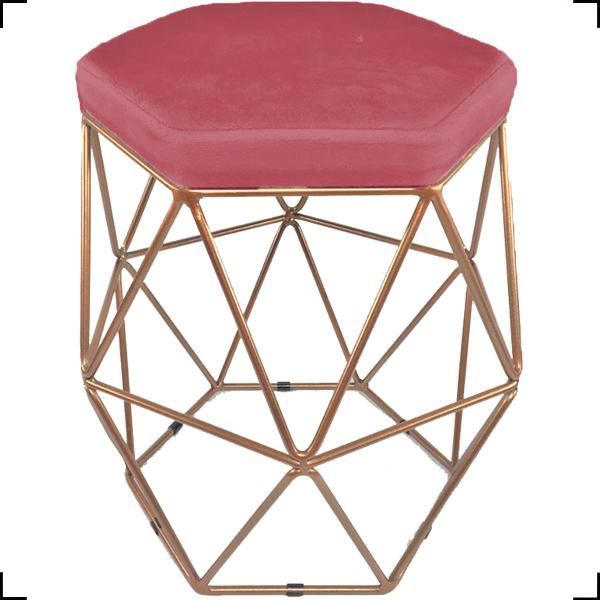 Imagem de Puff Decorativo Para Sala Hexagonal Aramado Bronze/Dourada/Preta Suede Cores - Clique E Decore 