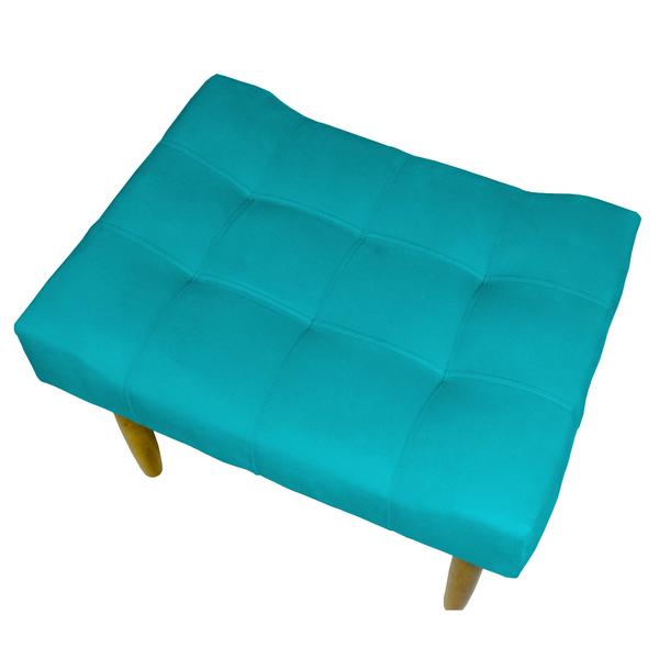 Imagem de Puff decorativo para sala requinte suede azul turquesa pé castanho - clique e decore