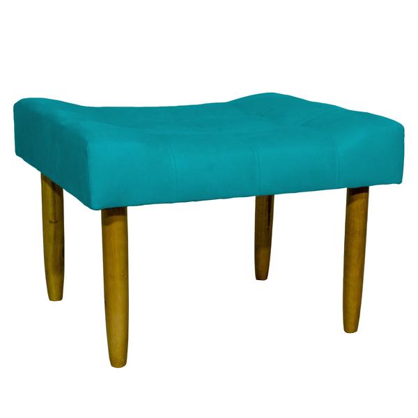 Imagem de Puff decorativo para sala requinte suede azul turquesa pé castanho - clique e decore