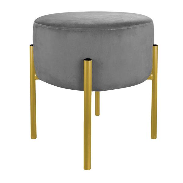 Imagem de Puff Decorativo Recepção Suede Cinza Base Metálica Dourada - Belliv Decor