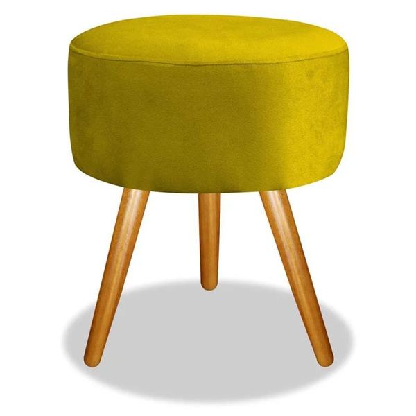 Imagem de Puff Decorativo Redondo Pés Madeira Suede Amarelo