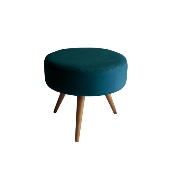 Imagem de Puff Decorativo Redondo Pés Palito Suede Cor: Suede - Azul Petróleo