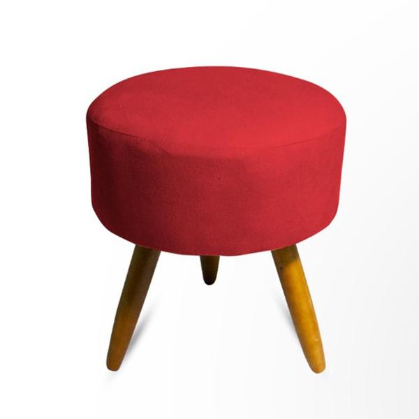 Imagem de Puff Decorativo Redondo Pés Palito Suede Vermelho Rocha Móveis