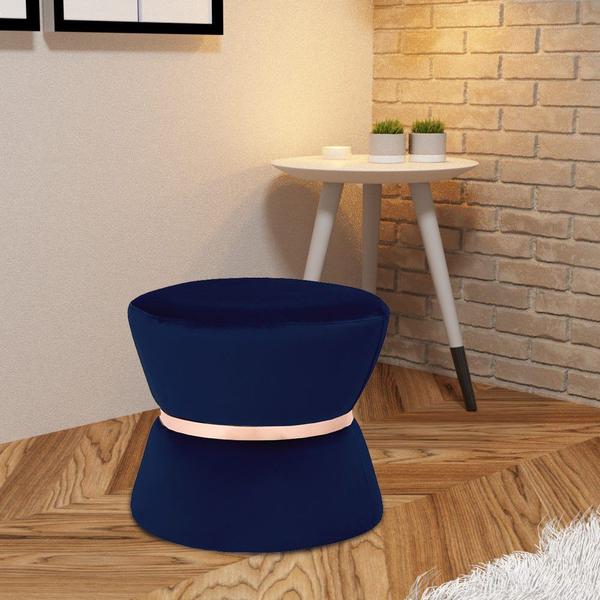 Imagem de Puff Decorativo Sala de Estar 45cm Dhaka Veludo Azul Marinho G15 - Gran Belo