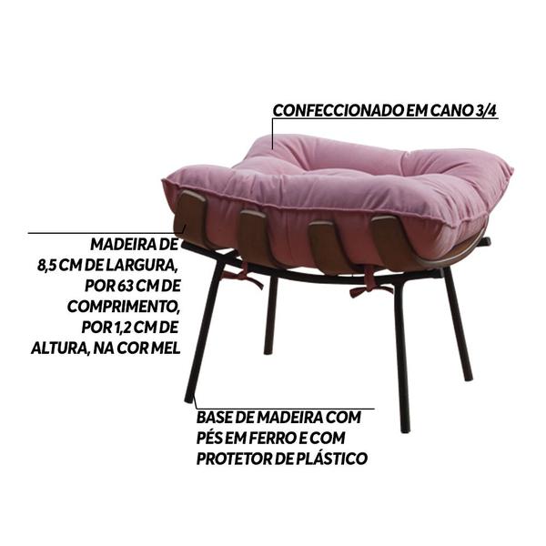 Imagem de Puff Decorativo Sala de Estar Abel Base de Madeira Preto Suede Rosa G41 - Gran Belo