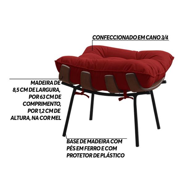 Imagem de Puff Decorativo Sala de Estar Abel Base de Madeira Preto Veludo Vermelho G41 - Gran Belo