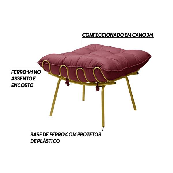 Imagem de Puff Decorativo Sala de Estar Abel Pés Dourado Suede Bordô G41 - Gran Belo