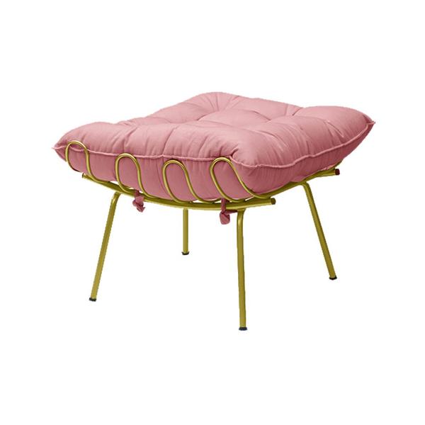 Imagem de Puff Decorativo Sala de Estar Abel Pés Dourado Suede Rosa G41 - Gran Belo