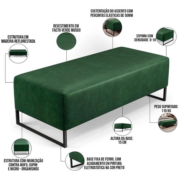 Imagem de Puff Decorativo Sala de Estar Bali W01 Base Ferro 120x50 cm Facto Verde Musgo - Lyam Decor