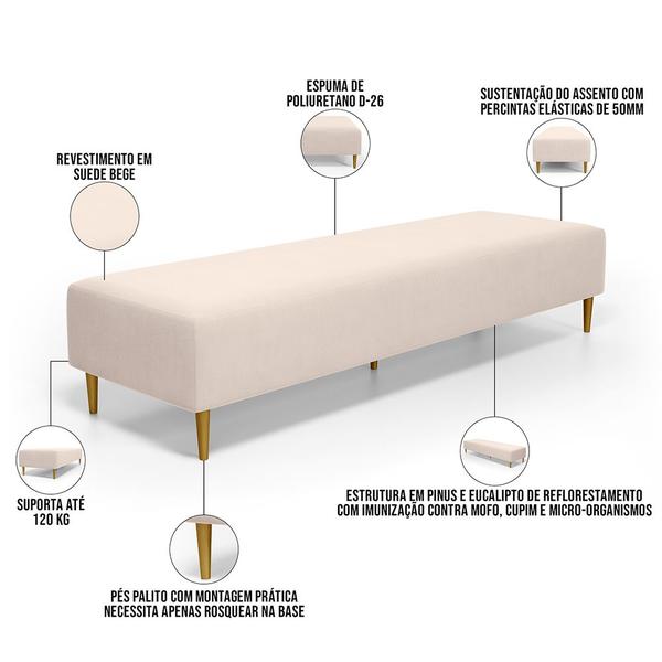 Imagem de Puff Decorativo Sala de Estar Bali W01 Pés Palito 170x60cm Suede Bege  - Lyam Decor