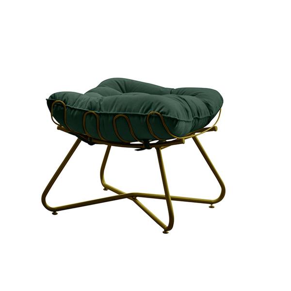 Imagem de Puff Decorativo Sala de Estar Caim Base de Ferro Dourado Suede Verde G41 - Gran Belo