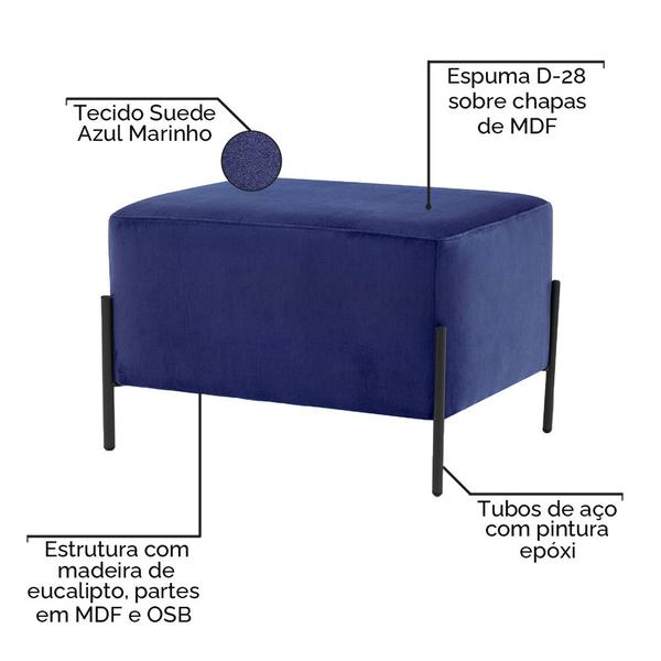 Imagem de Puff Decorativo Status Base Preto Fosco Suede Azul Marinho - Nexta Casa